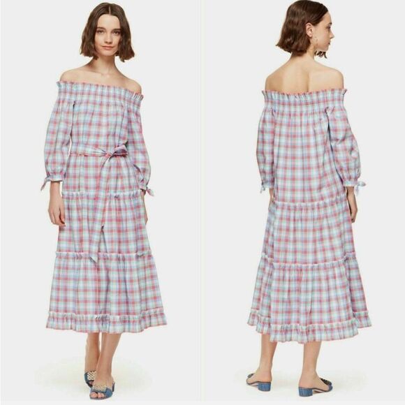 Kate Spade Broome Street Madras Off-Shoulder Dress - Picture 1 of 7